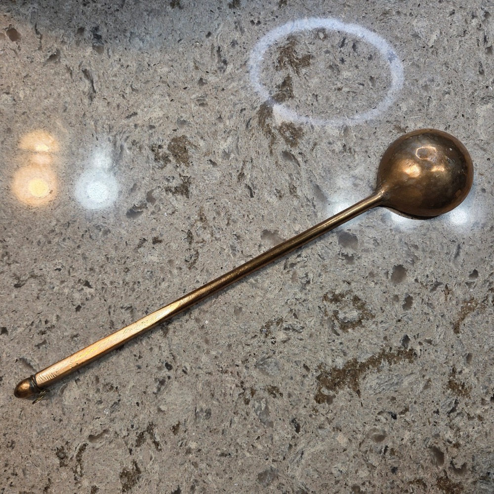 Vintage Handcrafted Long Handle Brass Spoon Etched Primitive Decorative Ladle 17 - Picture 3 of 13